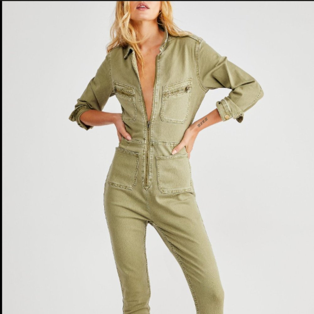 Free People Lennox Jumpsuit Womens XS Army Green